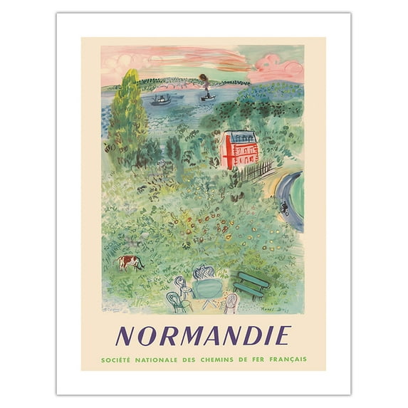 Normandie France - SNCF (French National Railway Company) Normandy - Vintage Railroad Travel Poster by Raoul Dufy c.1952 - Bamboo Fine Art 290gsm Paper (Unframed) 17x22in