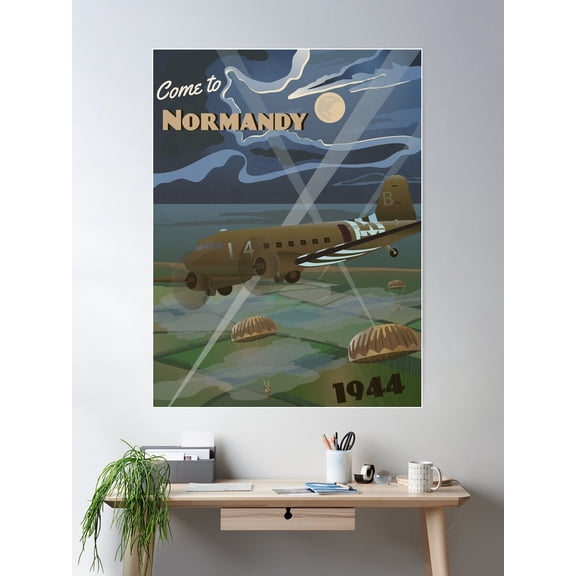 Normandy 1944 "D-Day Travel Poster" Poster Wall Art, Modern Wall Decor For Living Room Bedroom, 12x18 UNFRAMED
