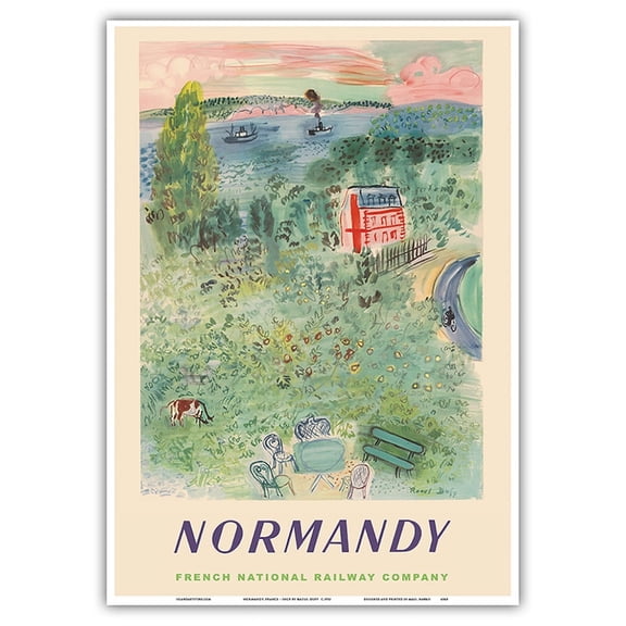 Normandy France - SNCF (French National Railway Company) - Vintage Railroad Travel Poster by Raoul Dufy c.1952 - Master Art Print 10in x 14in