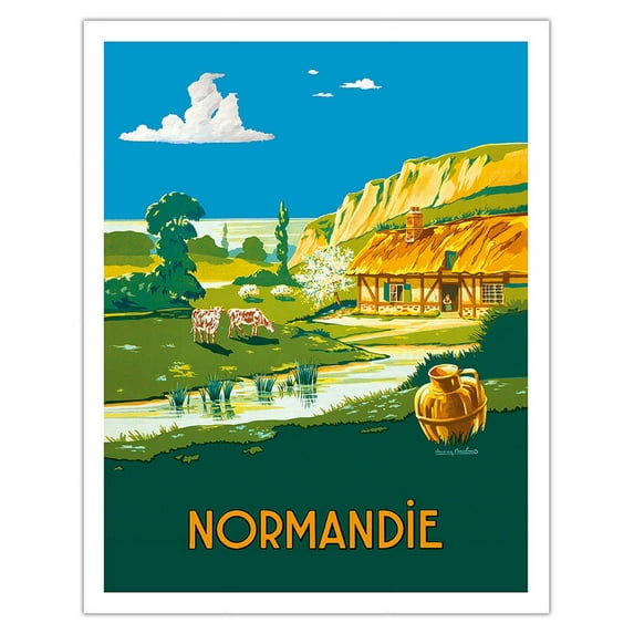 Normandy (Normandie) France - French State Railways - Vintage Railroad Travel Poster by Lucien Baubaut c.1930s - Fine Art Matte Paper Print (Unframed) 11x14in