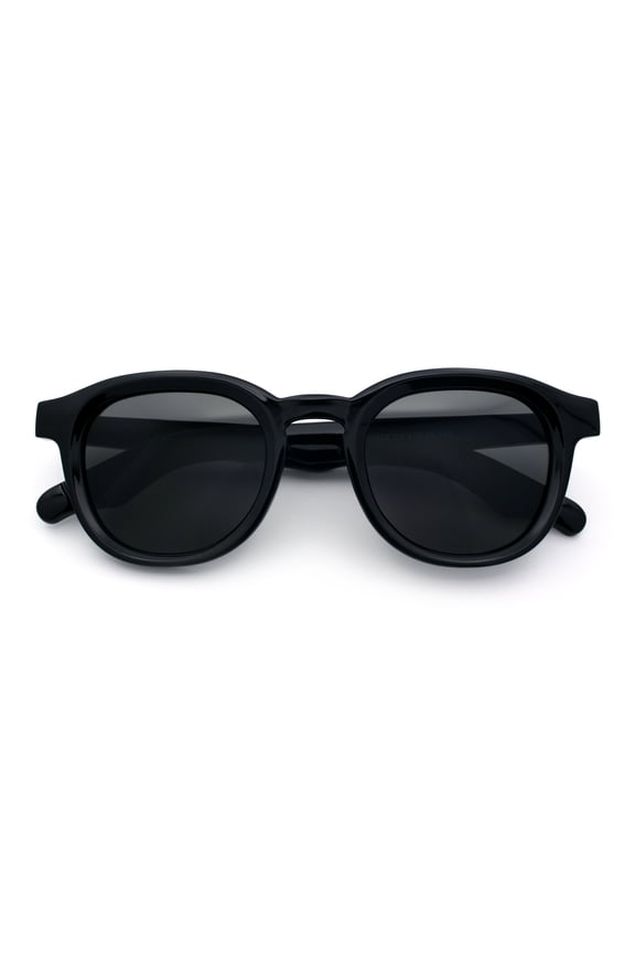 Normcore Hipster Fashion Beveled Round Horn Rim Plastic Sunglasses All Black
