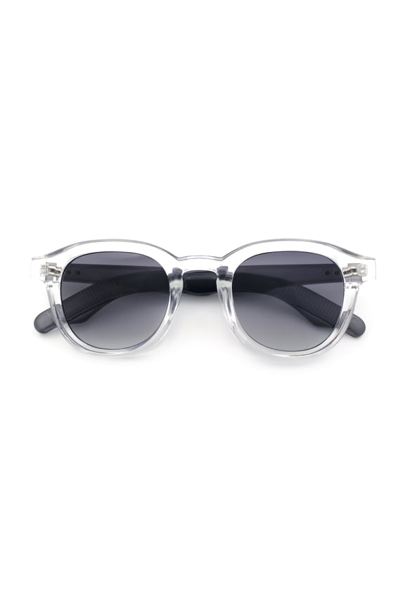 Normcore Hipster Fashion Beveled Round Horn Rim Plastic Sunglasses Clear Grey - Black
