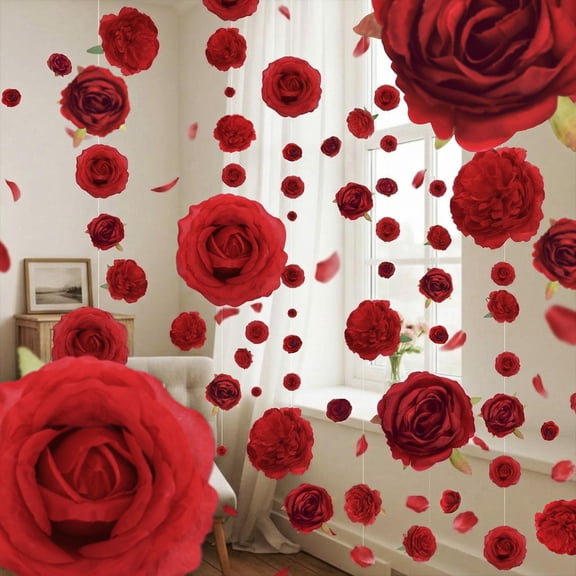 Norme 12 Pcs Valentine's Day Artificial Flower Garlands 6.6 ft Hanging Rose Decorations with Hooks Wildflower Backdrop Fake Floral Garlands Faux Silk Flower for Wedding Birthday Party(Red) Y102