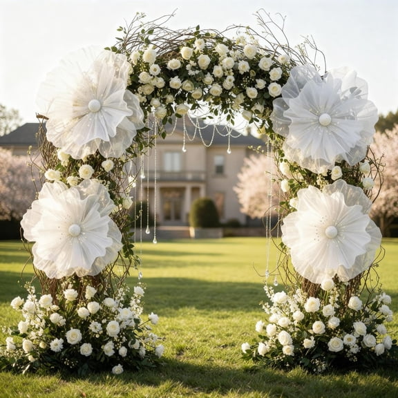 Norme 3 Pcs Giant White Flowers Decoration 12, 16, 20 Inch Large Artificial Mesh White Rose Petals for Valentines Wedding Birthday Bridal Room Backdrop Party Indoor Outdoor Decorations Y102