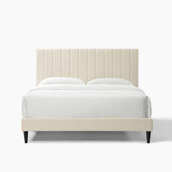 Normsman Dove Queen Platform Bed - Pearl White Boucle Upholstery, 84.5"x63", Bedroom Furniture, No Box Spring Needed, Tufted Design, Stable & Quiet