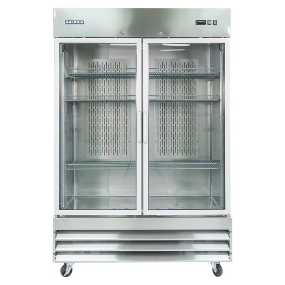 Norpole 54 in. W 48 cu. ft. 2-Glass Door Reach-In Commercial Refrigerator in Stainless in Stainless Steel