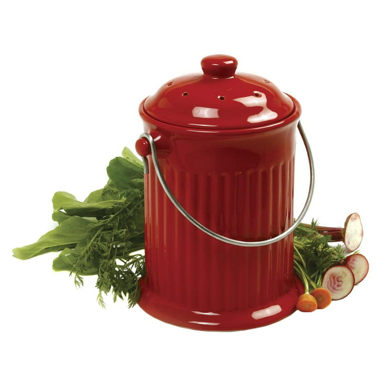 Odor-Free Compost Keeper Ceramic Crock with Filter 1 Gallon