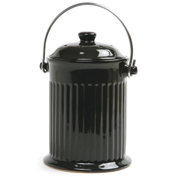 Norpro 1-Gallon Ceramic Jar Composter Crock, Kitchen Countertop Compost Bin - Black