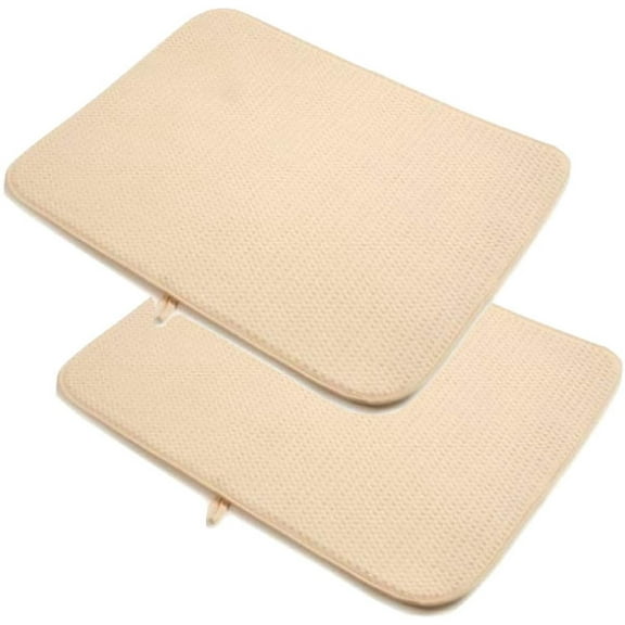 Norpro 16" x 18" Washable Microfiber Dish Drainer Glass Drying Mat Pad - Cream 2 Pack