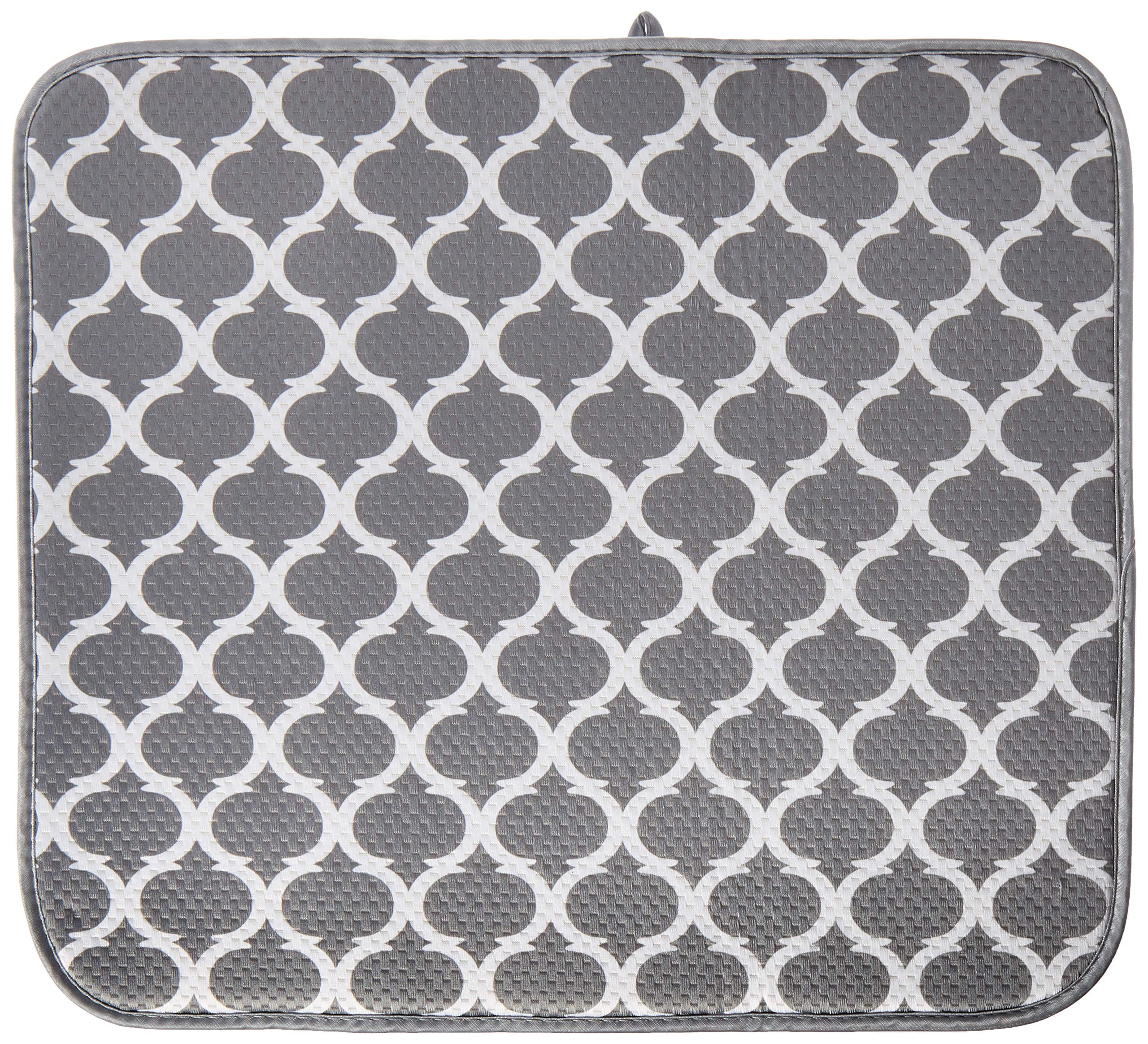 Gray Microfiber Foldable Dish Drying Mat with Trellis Pattern