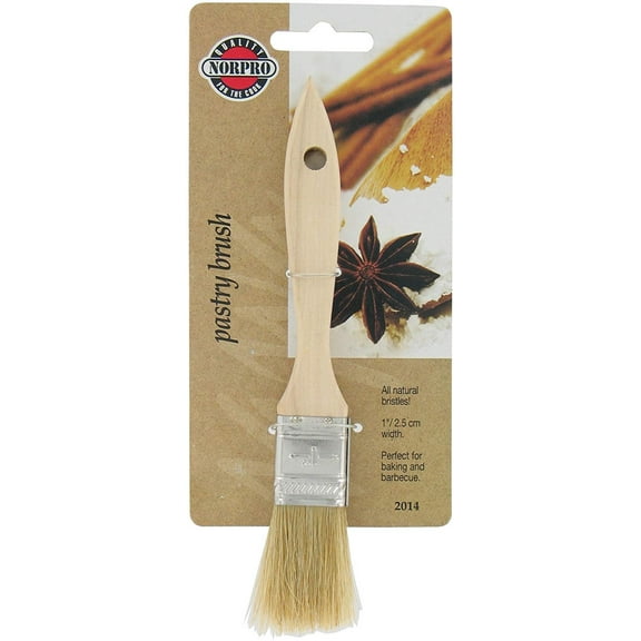 Norpro Pastry Brush 1 Inch - Natural Boar Hair Bristles, Pine Wood Handle - Brown