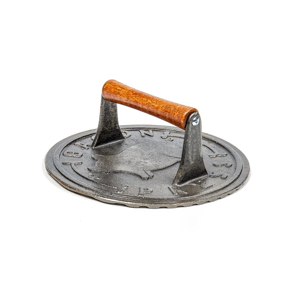 Round Cast Iron Grill Press with Wooden Handle