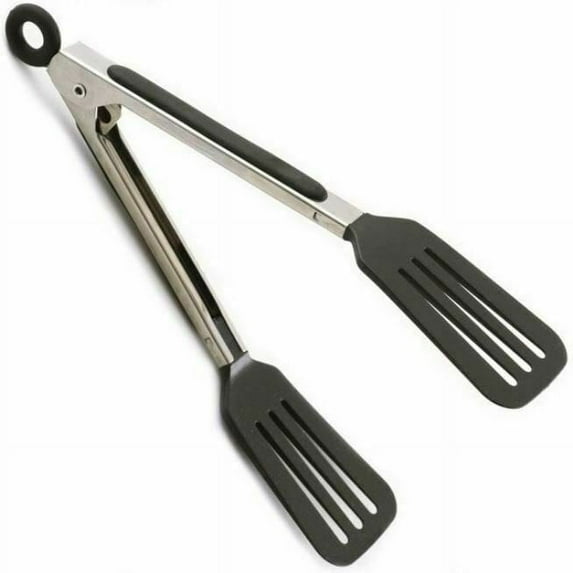 Norpro 8" Stainless Steel Mini Slotted Spatula Locking Serving Tongs 3 Pack