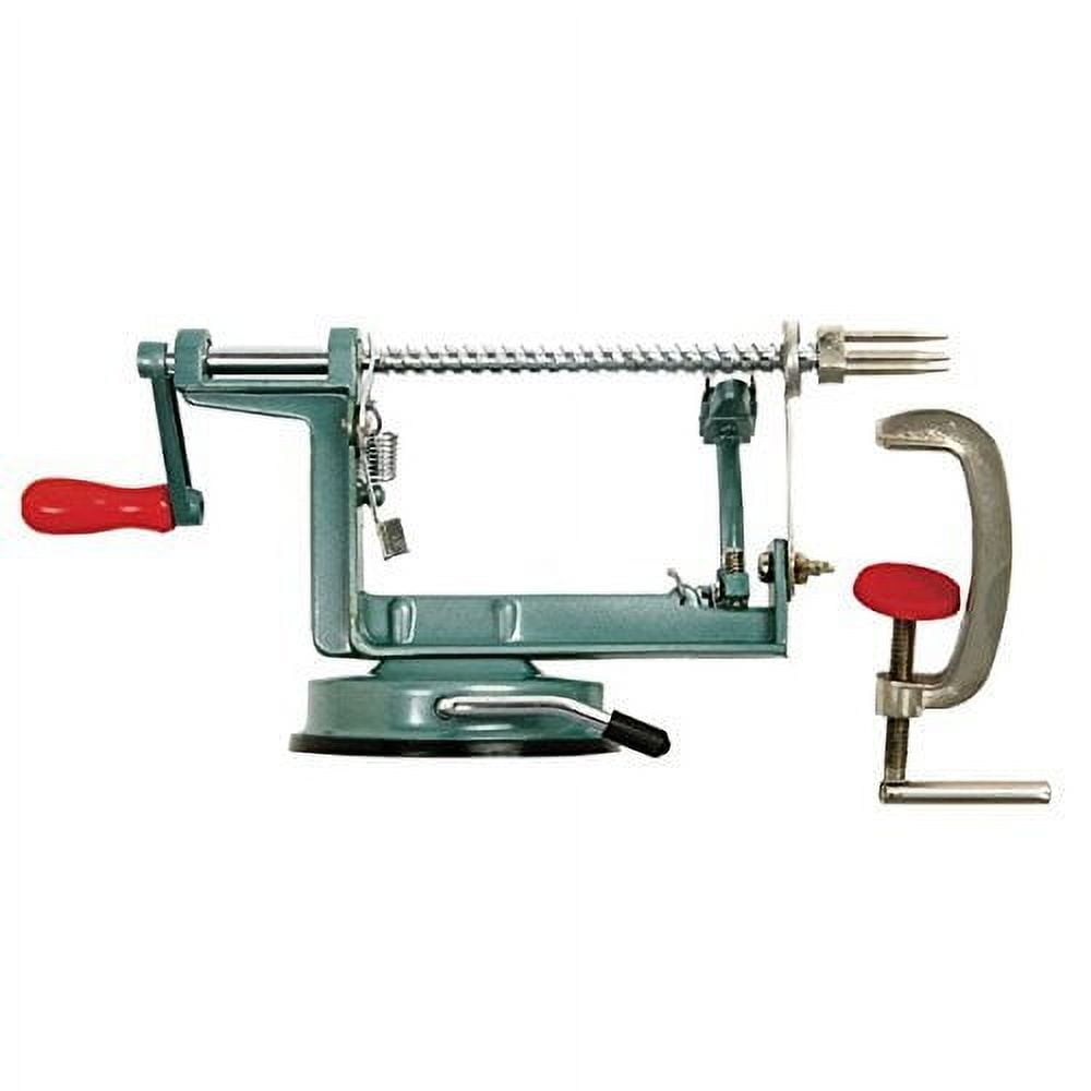 Gray and Red Cast-Aluminum Apple Peeler Corer Slicer with Vacuum Base
