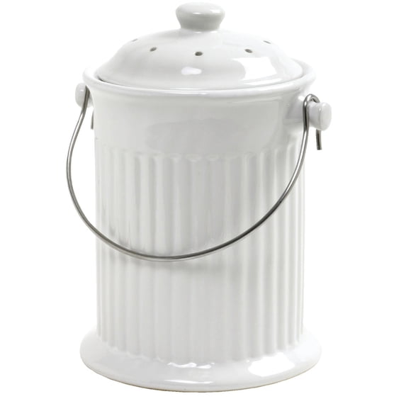 Norpro 93 1 Gallon White Compost Keeper Crock — Indoor & Outdoor Container & Garden Use