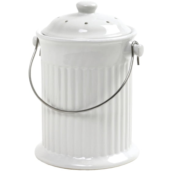 Norpro 93 1 Gallon White Compost Keeper Crock  Indoor & Outdoor Container & Garden Use