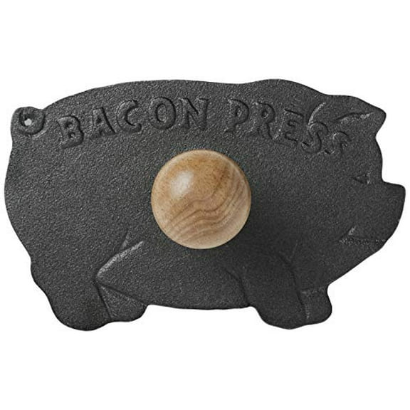 Norpro Cast Iron Pig Shaped Bacon Press with Wood Handle, 8.5in/21.5cm, As Shown