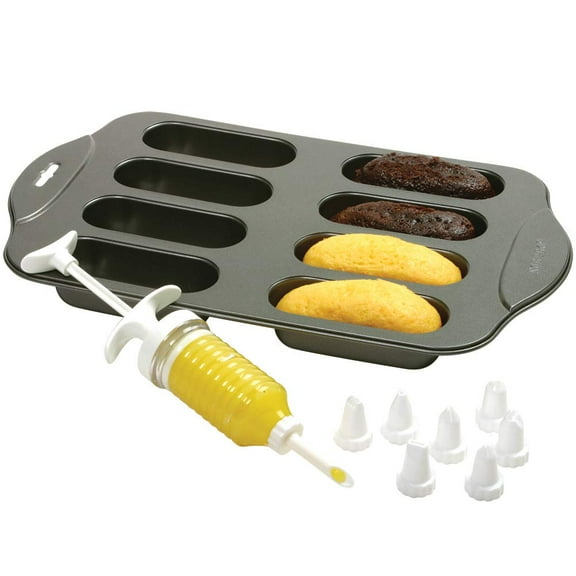 Norpro Cream Canoe Pan with Bonus 9 Piece Decorating Set, 9 Mini celles, Gray