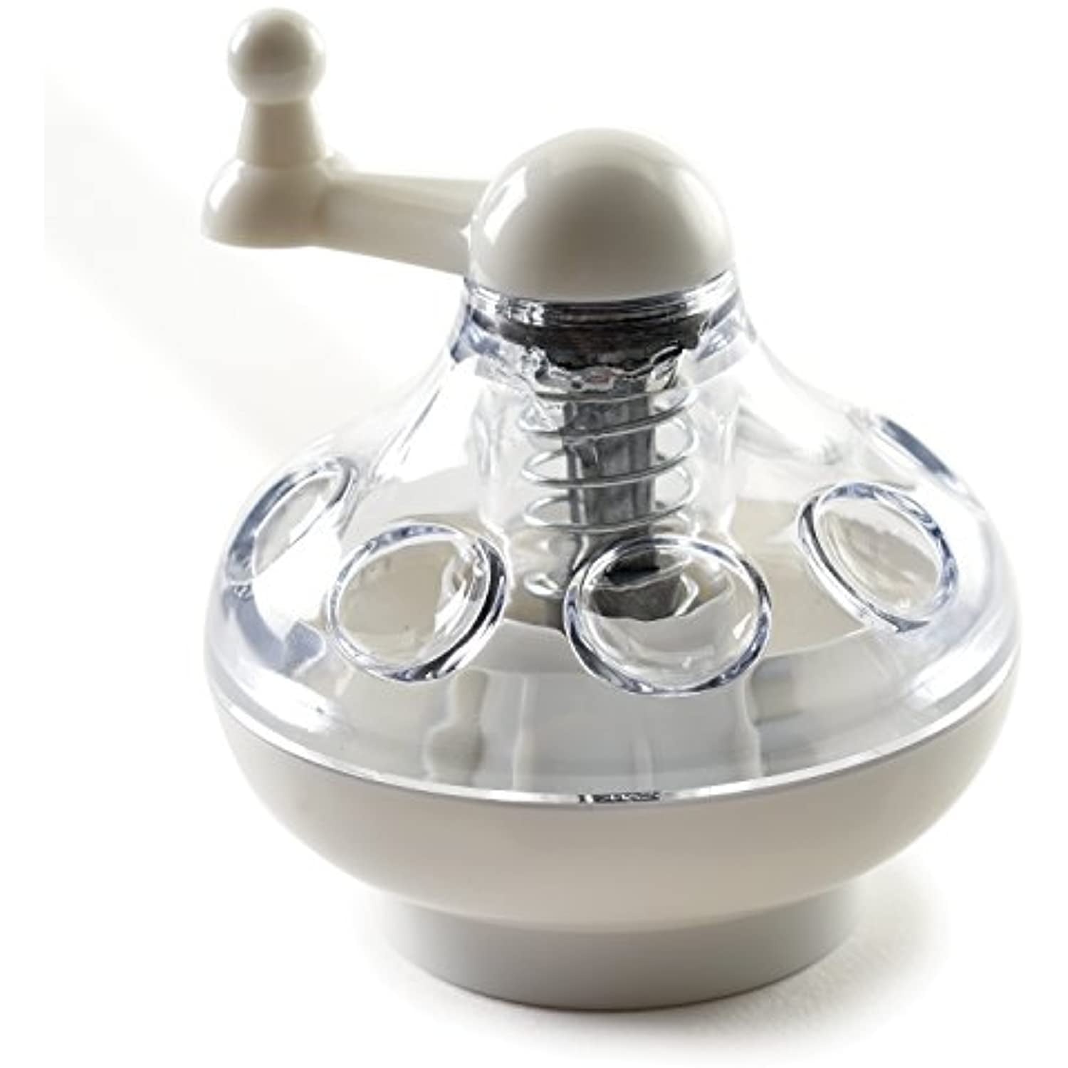 Compact Clear and White Plastic Spice Grinder with Crank Handle