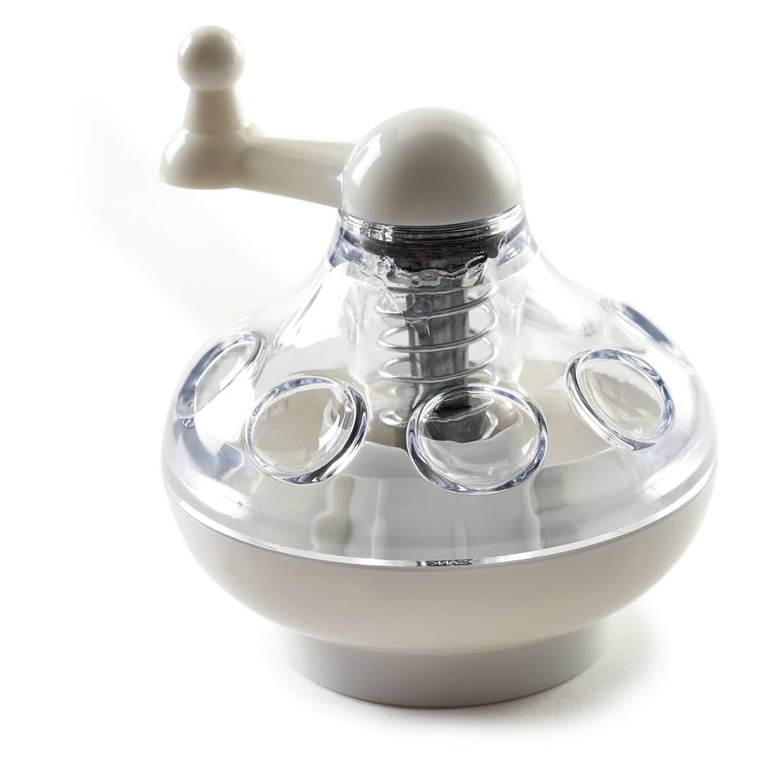 Compact Clear and White Plastic Spice Grinder with Crank Handle