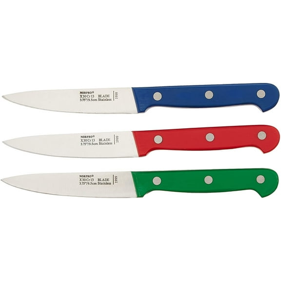 Norpro Stainless Steel Blade Heavy Duty Handle 3pc Garnishing / Paring Knife Set
