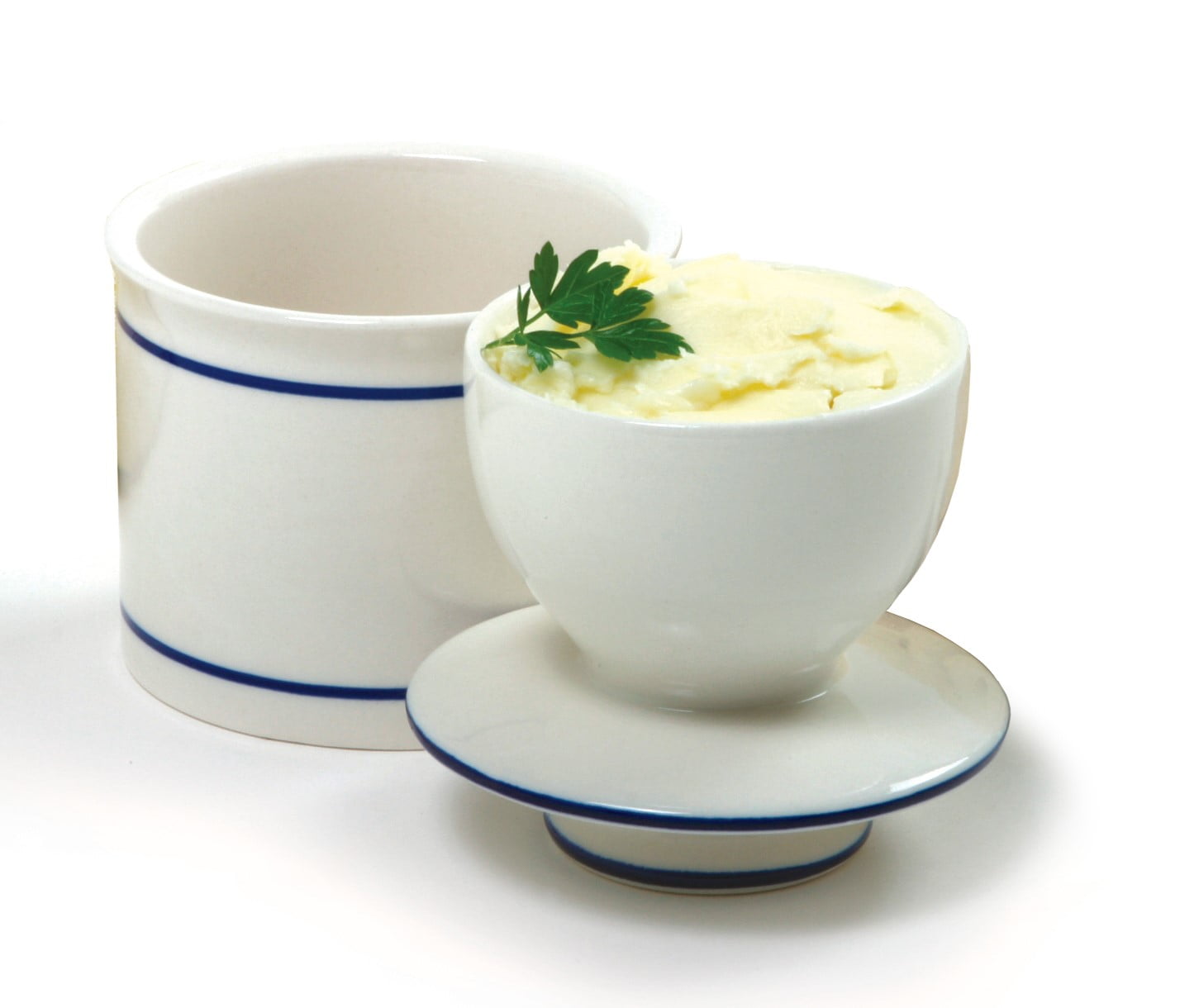 Norpro White Porcelain Butter Crock Keeper, Blue, Dishwasher Safe, 10 x 8 x 8 Inches