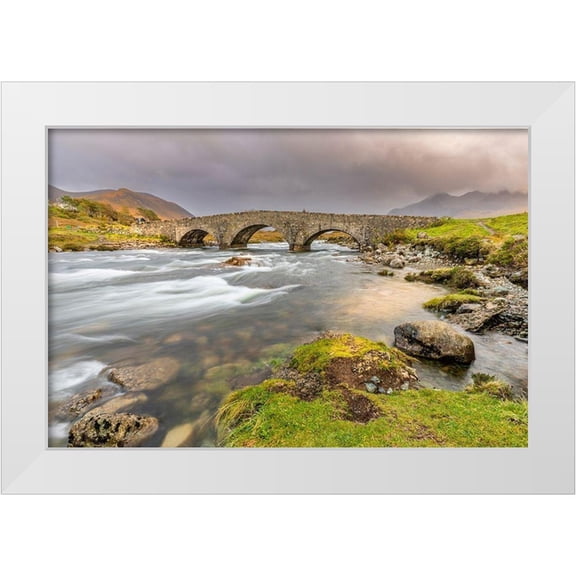 Norring, Tom 14x11 White Modern Wood Framed Museum Art Print Titled - Enchanted Waters of Sligachan Old Bridge Isle of Skye-Scotland