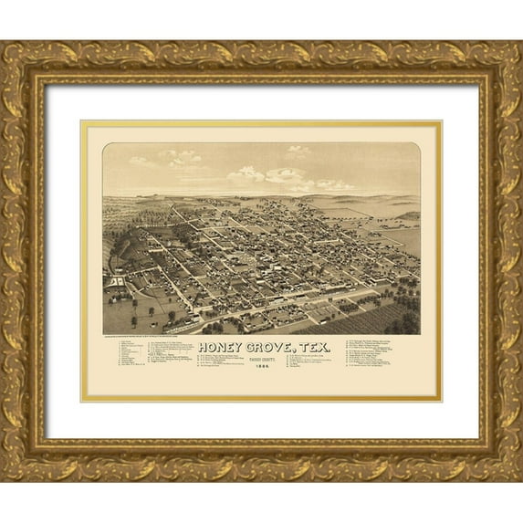 Norris 14x12 Gold Ornate Wood Framed with Double Matting Museum Art Print Titled - Honey Grove Texas - Norris 1886