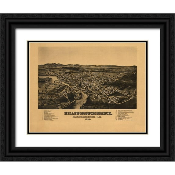 Norris 18x15 Black Ornate Wood Framed with Double Matting Museum Art Print Titled - Hillsborough Bridge New Hampshire - Norris 1884