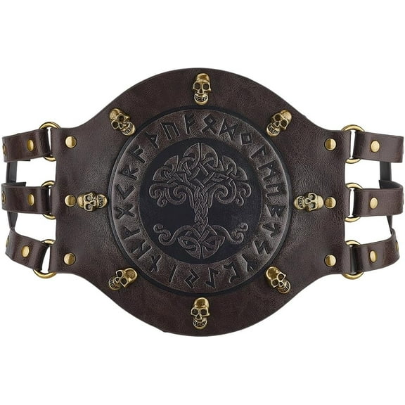 Norse Barbarian PU Leather Belt Brown Wide Waist Belt Medieval Embossed Waist Armor Coconut Knight Corset Costume for Men Women Renaissance LARP Warrior Cosplay