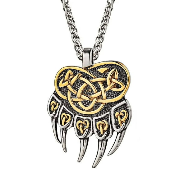 Norse Bear Claw Viking Necklace Gold PVD Silver Stainless Steel Celtic Pendant