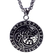 Norse Fenrir Necklace Unisex Silver 316L Stainless Steel Rune Wolf Skoll Hati Viking Pendant Fantasy Forge Jewelry