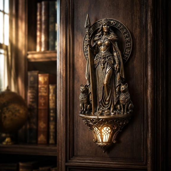 Norse Goddess Freya Wall Sconce, Resin Viking Warrior Queen LED Night Light for Home Decor