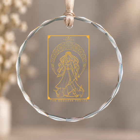 Norse Goddess Freyja Tarot Cat Ornament, Indoor Decoration, Circle Glass Ornament