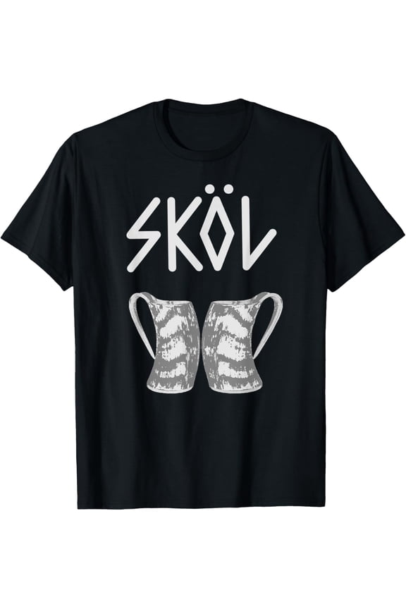 Norse Heritage, Viking Drinking Horns Cheer Skol Gift T-ShirtMen's and women's gift, black and white T-shirt, size: Extra large S-4XL