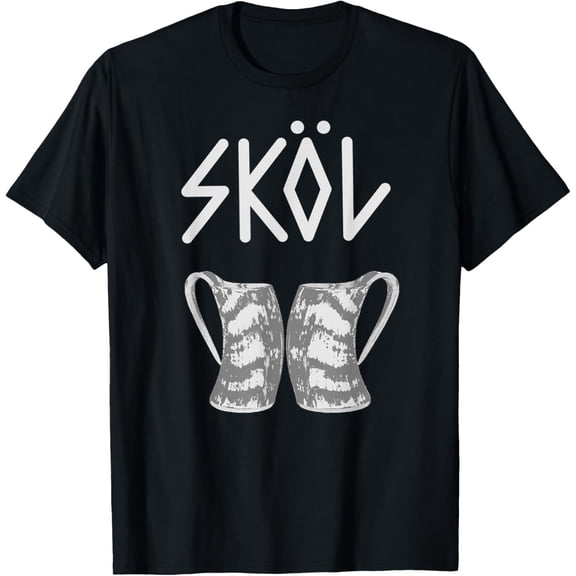 Norse Heritage, Viking Drinking Horns Cheer Skol Gift T-ShirtMen's and women's gift, black and white T-shirt, size: Extra large S-4XL