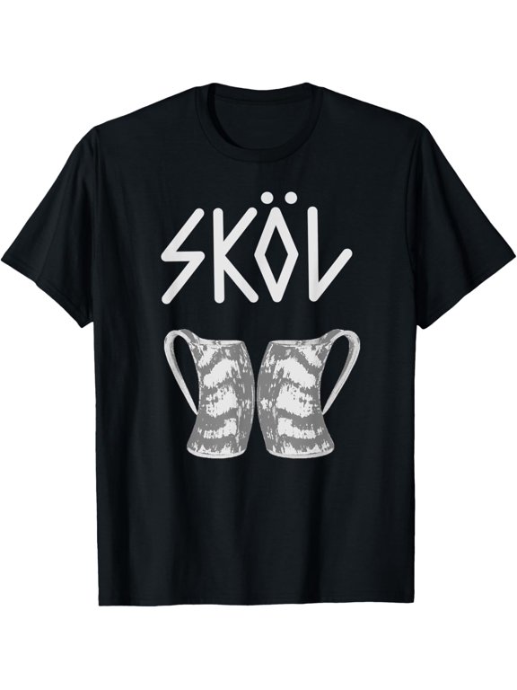 , Viking Drinking Horns Cheer Skol Gift T-ShirtMen and women can wear, black T-shirts, gifts. Age: M,L,XL 2XL, 3XL, 893XL
