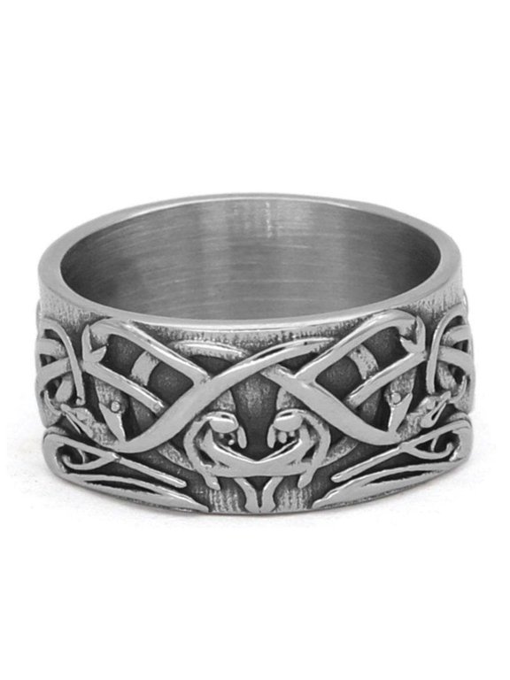 Norse Knot Ring Mens Womens Silver 316L Stainless Steel Celtic Viking Band