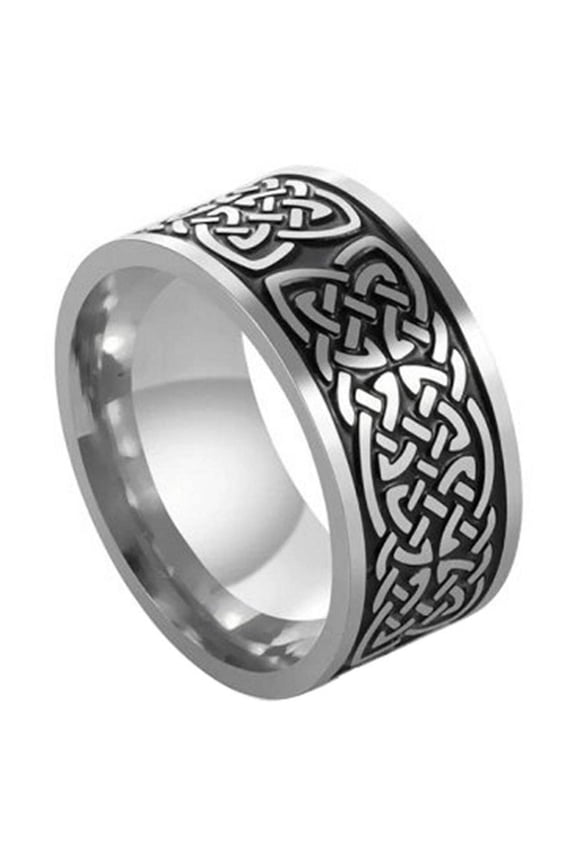 Norse Knotwork Ring Black Silver Stainless Steel Celtic Viking Weave Band