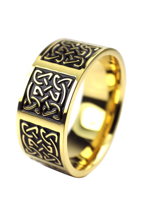 Norse Knotwork Ring Gold Stainless Steel Viking Celtic Wedding Band