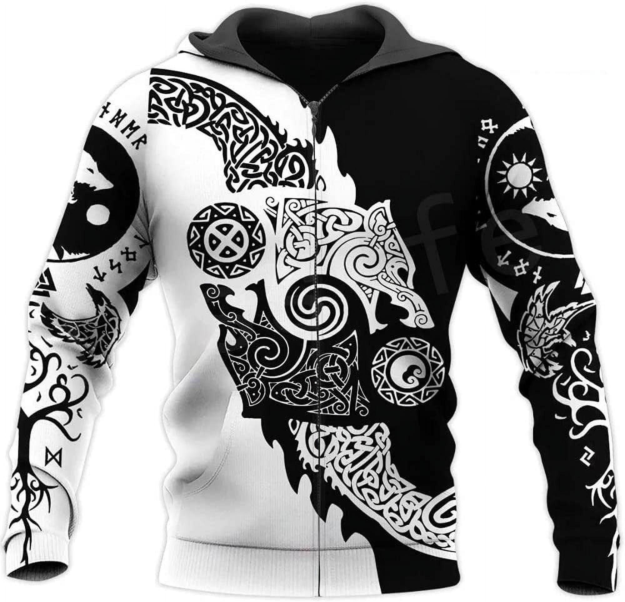 Viking Wolf Hati And Skoll Tattoo Hoodie Mens Printed Nordic Mythology Long Sleeve Sweatshirt Pullover Walmart