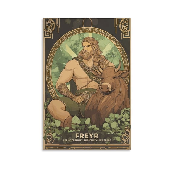 Norse Mythology Vintage Poster Freyr Nordic God Print Photo Art Painting Canvas Poster Home Decorative Bedroom Modern Decor Posters Gifts 16x24inch(40x60cm)