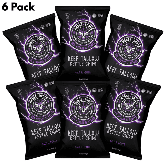 Norse Roots Beef Tallow Kettle Chips  Sea Storm & Pepper (Salt & Pepper)  Seed Oil Free, Gluten Free, 6 Pack, 5 oz Bags