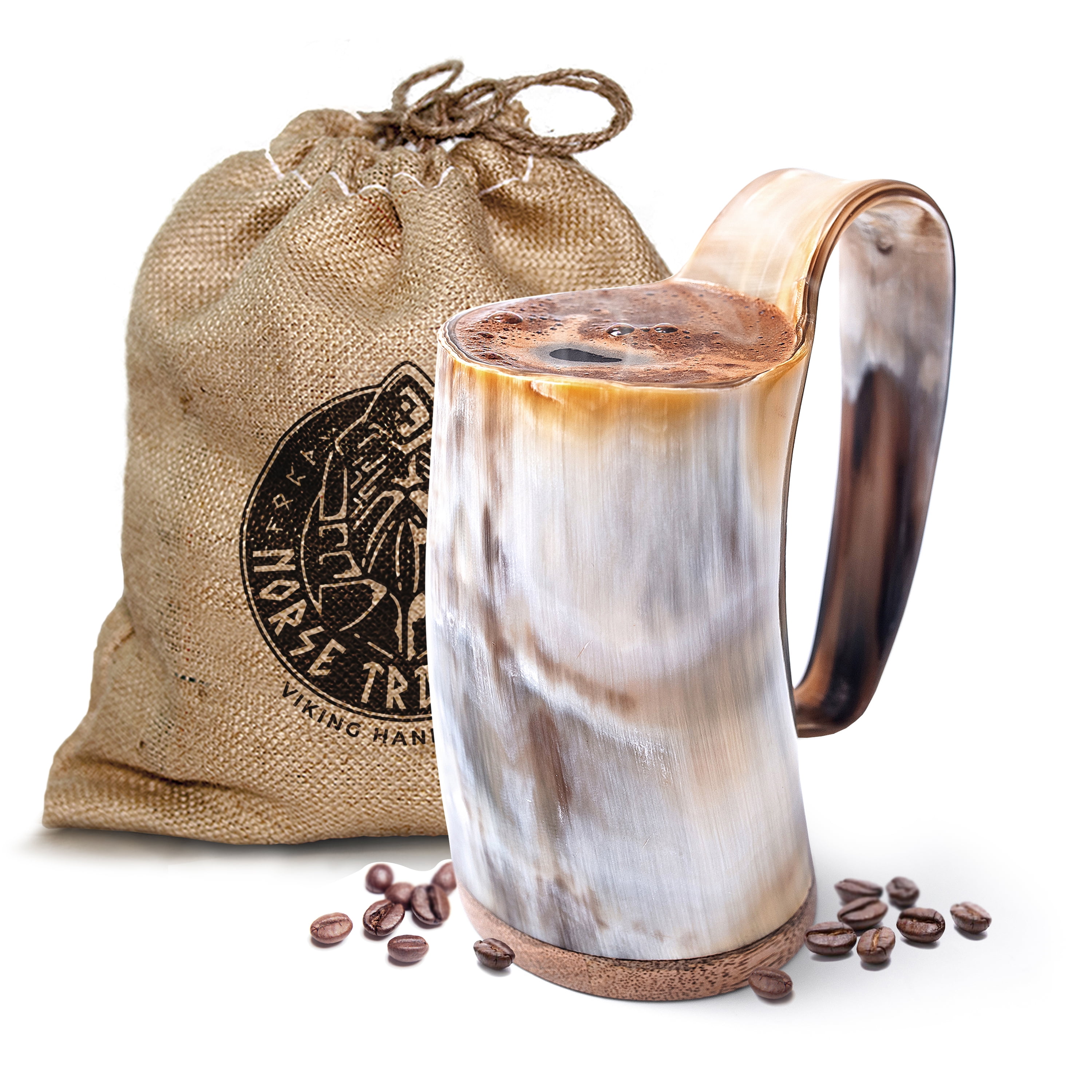 Norse Tradesman Horn Coffee Mug 12 oz Handcrafted OxHorn with Hardwood Base Double Sealed