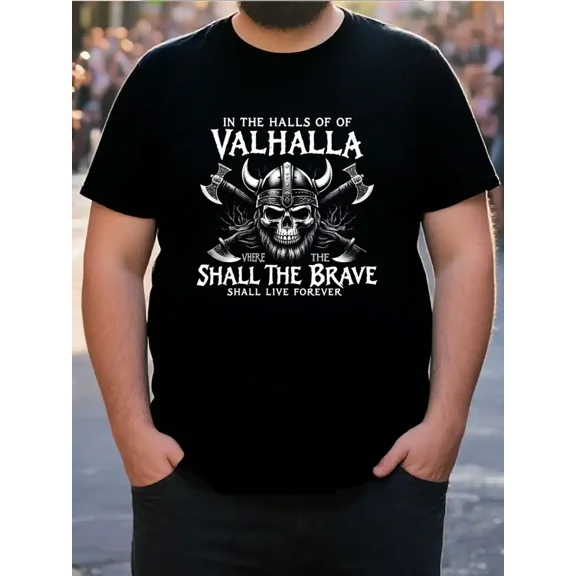 Norse Valhalla Legend Skull for Men Short Sleeve Casual Graphic T-Shirt