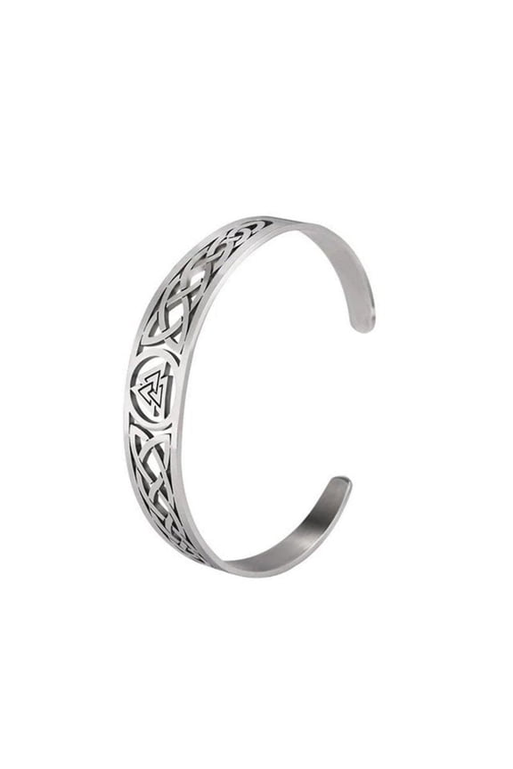 Norse Valknut Bracelet Silver Stainless Steel Viking Style Cuff Bangle