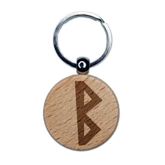 Norse Viking Dwarven Rune Letter B Round Keychain Charm Tag - Engraved Wood