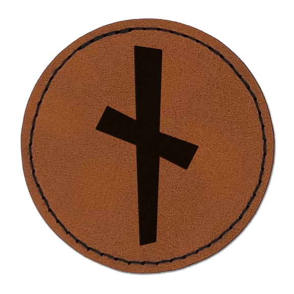 Norse Viking Dwarven Rune Letter N 2.5" Faux Leather Round Engraved Iron-On Patch - Brown