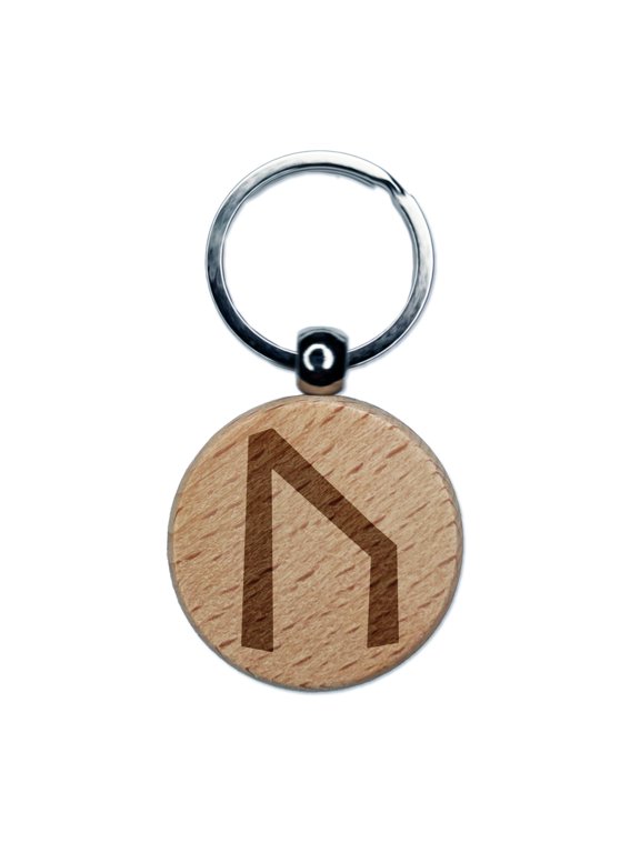 Norse Viking Dwarven Rune Letter U Round Keychain Charm Tag - Engraved Wood