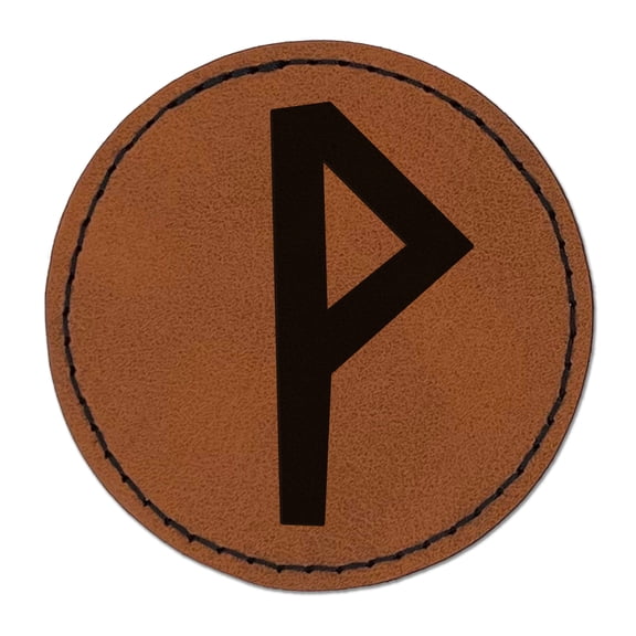 Norse Viking Dwarven Rune Letter W 2.5" Faux Leather Round Engraved Iron-On Patch - Brown